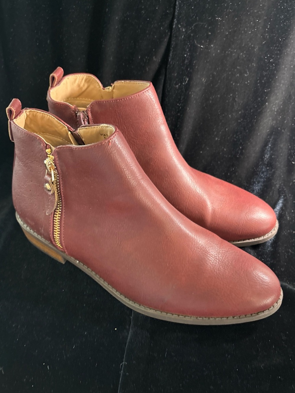 Journee Collection Burgundy Leather Side-Zip Ankle Booties